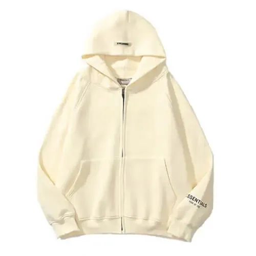 Beige Fog Zip Up Essentials Hoodie Beige Fog Zip Up Essentials Hoodie