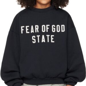 Fear of God ESSENTIALS Kids Black 90s Fit Fleece Crewneck Sweatshirt