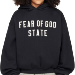 Fear of God ESSENTIALS Kids Black 90s Fit Fleece Hoodie