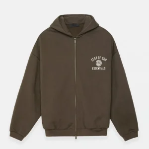 Essentials zip up hoodie brown